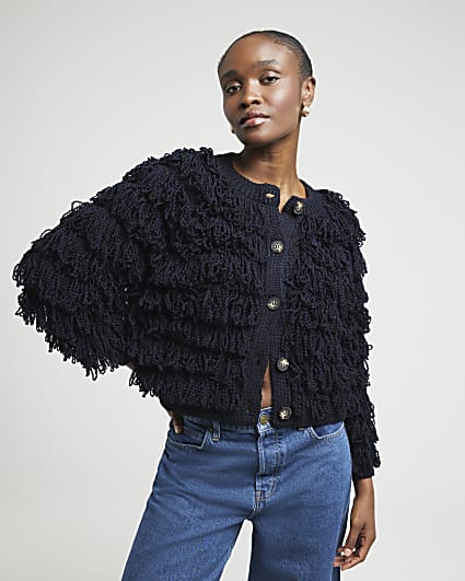 Navy fringe knitted cardigan