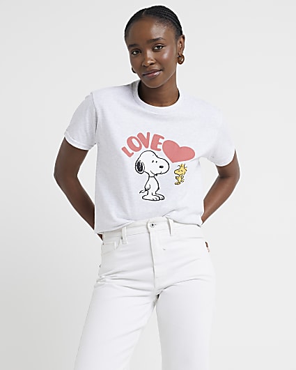 Grey Snoopy love graphic t-shirt