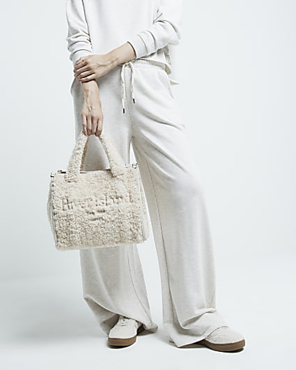 Cream borg embossed tote bag