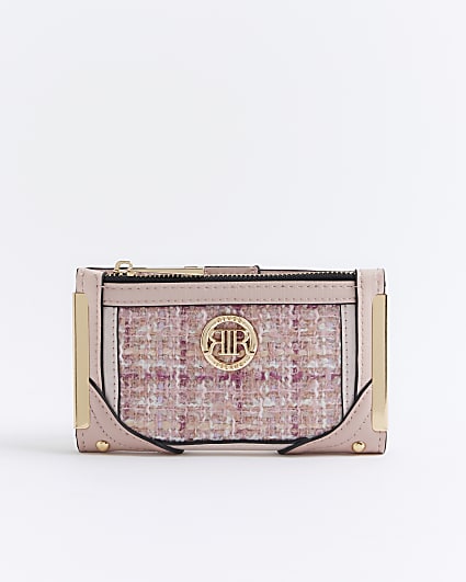 Pink boucle check panel purse