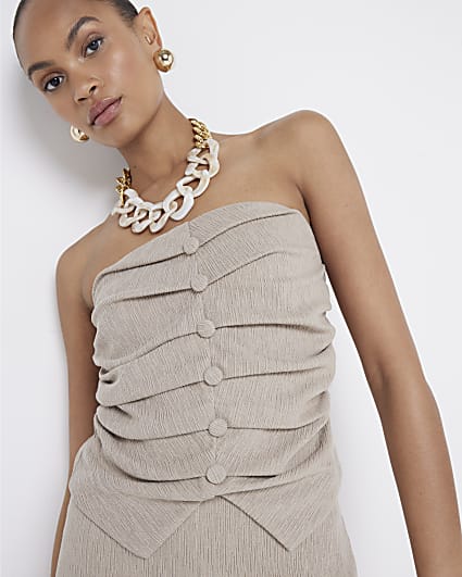 Beige Ruched Bandeau Top