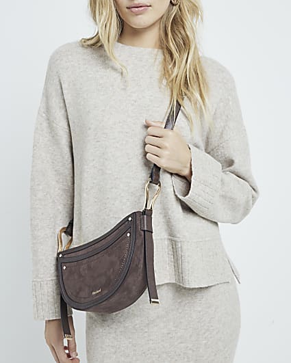 Brown suedette scoop cross body bag