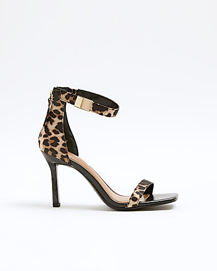 Beige wide fit leopard heeled sandals