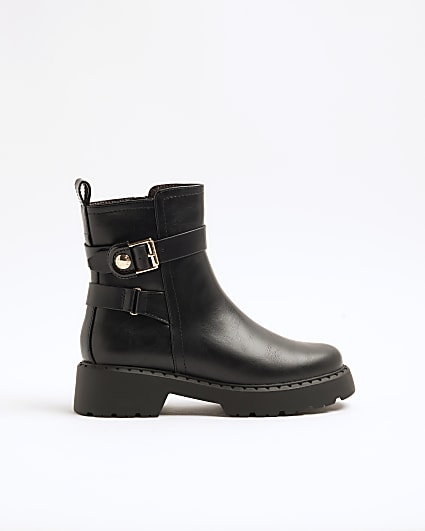 Black wide fit buckle chunky ankle boots