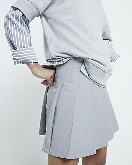 Grey Pleated Mini Skort