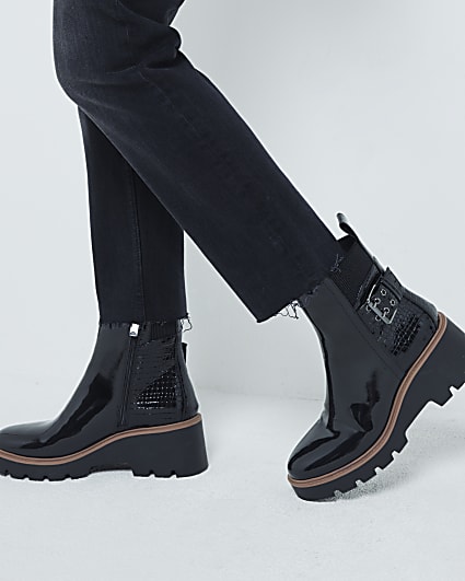 Black wide fit buckle detail chelsea boots