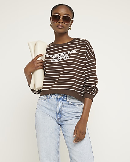 Brown stripe NYC crop sweatshirt