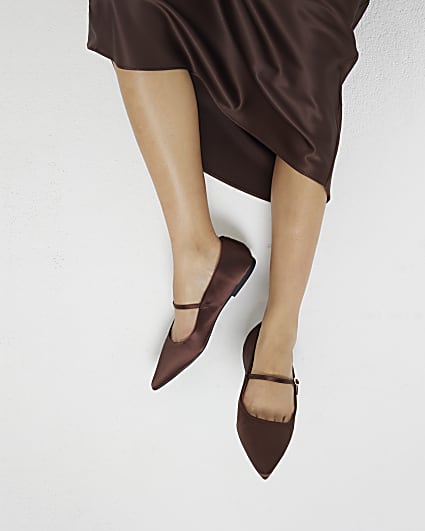 Brown satin pointed ballet pumps