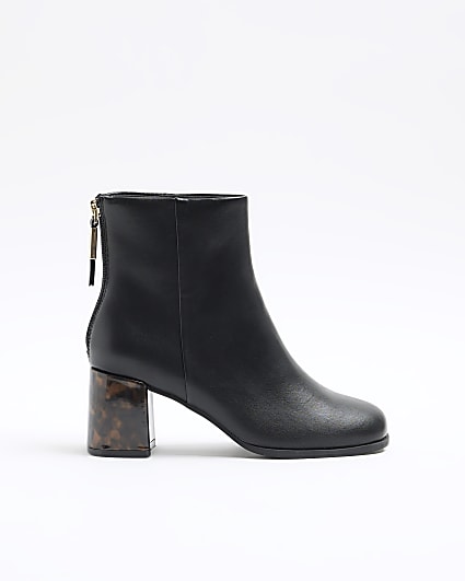 Black wide fit block heeled ankle boots