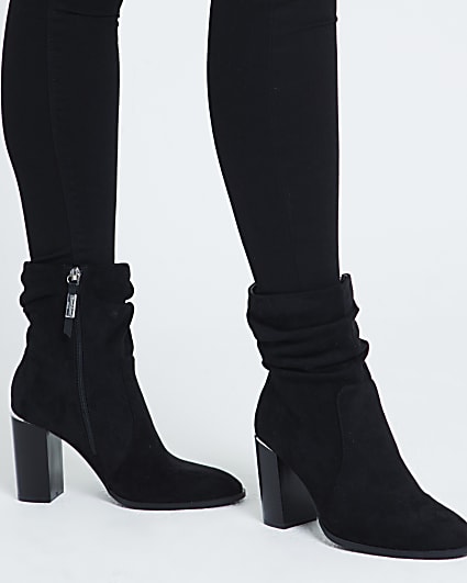 Black Wide Fit Ankle Heeled Boot