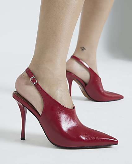 Red sling back heeled shoes