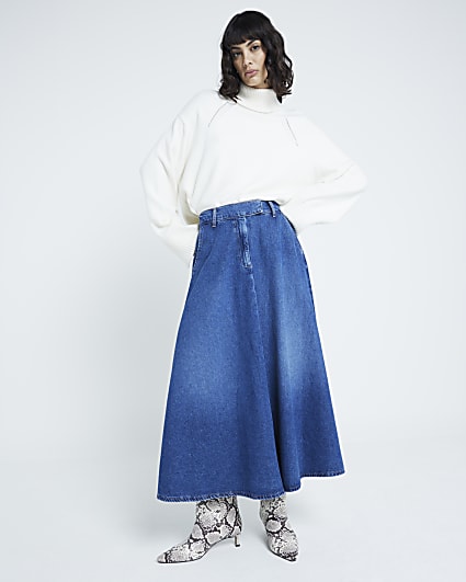 Blue denim maxi skirt