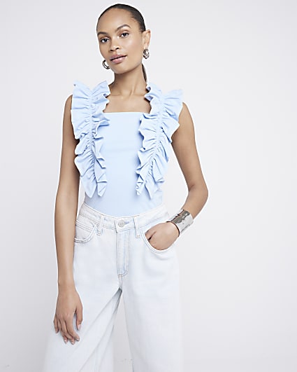 Blue frill Tank Top