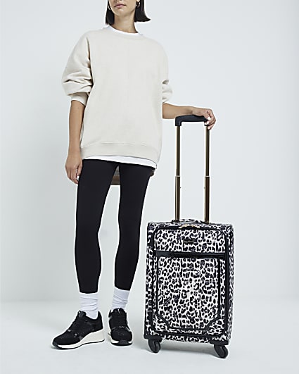 Beige leopard print suitcase