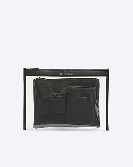 Black Embossed Travel Pouch Bag