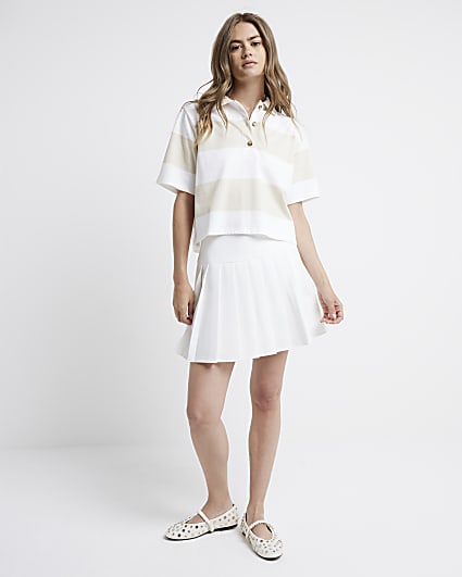 Beige Stripe Collared T-shirt