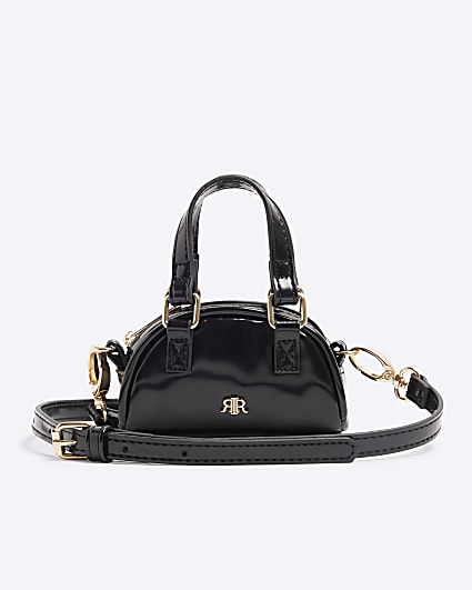 Black Patent Mini Bowler Cross Body Bag