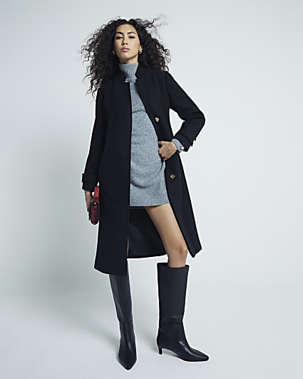 Black Notch Collar Wrap Coat