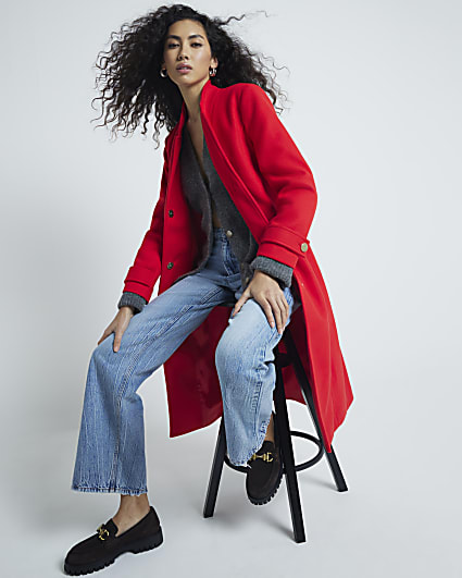 Red Notch Collar Wrap Coat