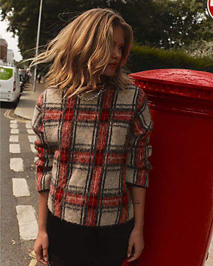 Red Hairy Tartan Jumper