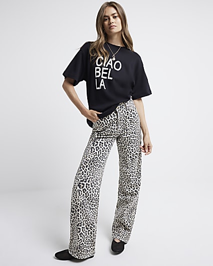 Black Graphic Ciao Bella Oversized T-shirt