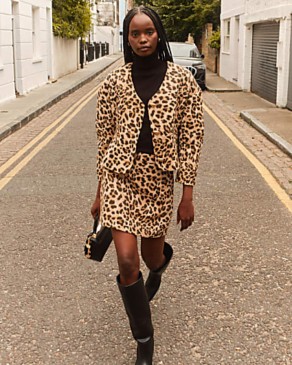 Brown Leopard Structured Mini Skirt