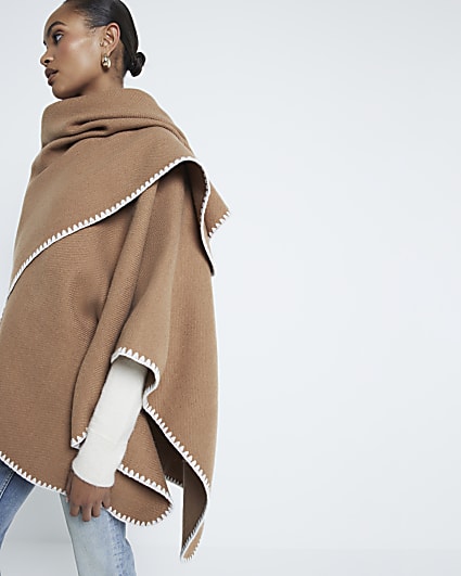 Beige Blanket Stitch Cape