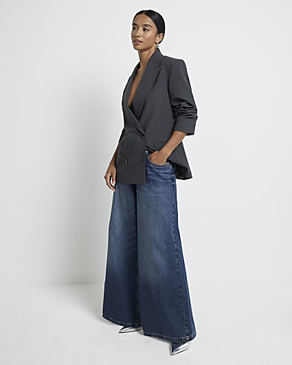 Petite Blue Mid Rise Baggy Wide Leg Jeans