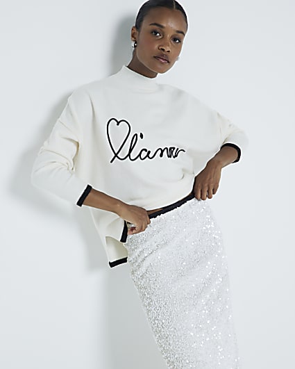 Cream Oversized L'Amour Graphic Jumper