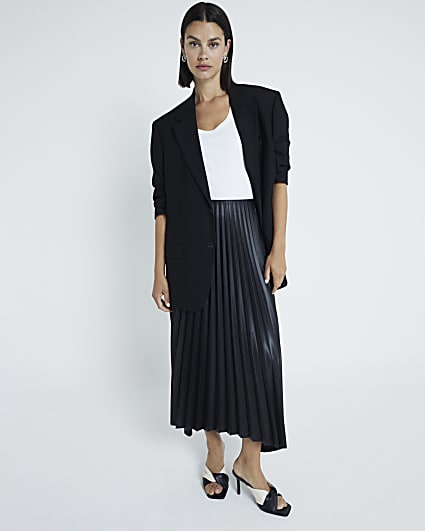 Black Pleated Midi Skirt