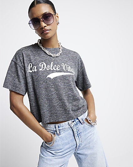 Grey La Dolce Vita graphic t-shirt