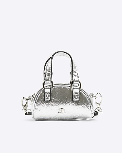 Silver mini bowler cross body bag