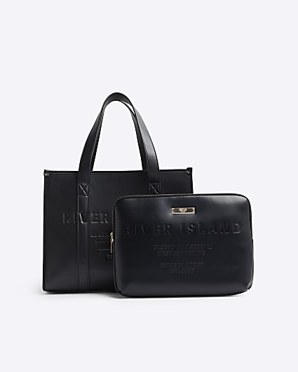 Black embossed shopper bag and laptop case