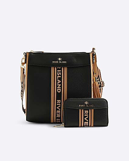 Black webbing cross body bag and purse bundle