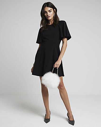 Black flute sleeve skater mini dress