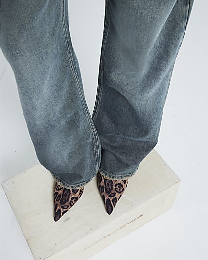 Brown leopard print kitten heeled mule shoes