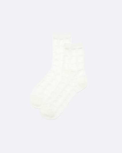 White Mesh Grid Socks