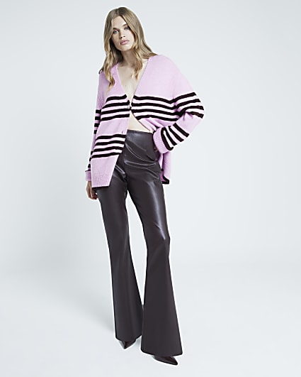 Red Faux Leather Flared Trousers
