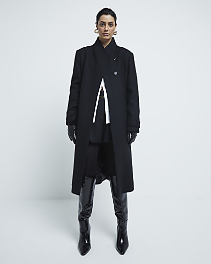 Black Premium Belted Wrap Coat