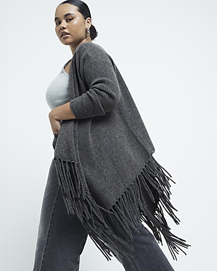 Plus grey waterfall fringe cardigan