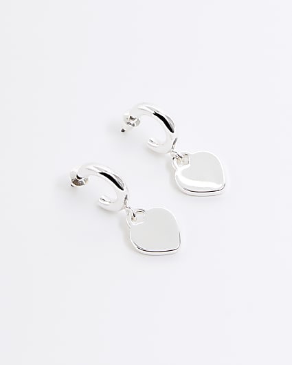 Silver heart drop earrings