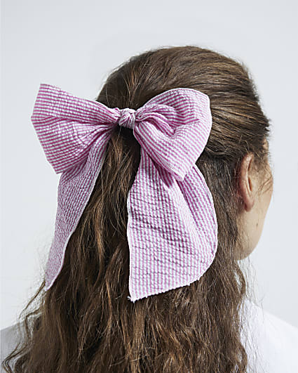 Pink stripe bow hair band