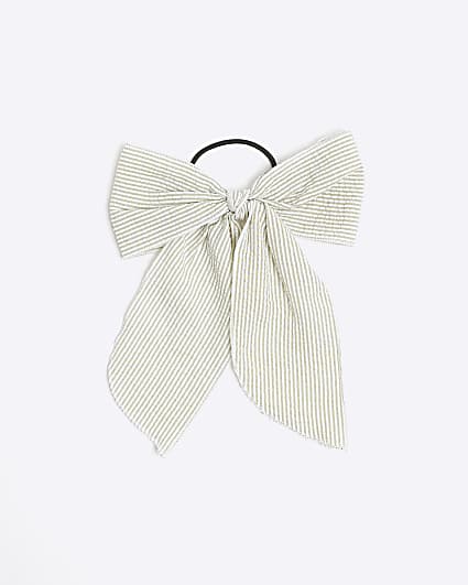 Green stripe bow hair band