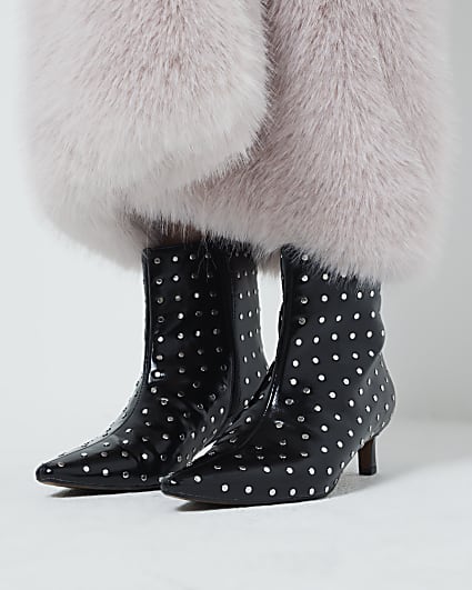 Black Studded Kitten Heel Boot