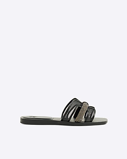 Black Mesh Cut Out Sandals