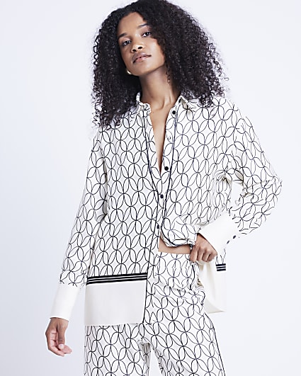 White geometric long sleeve shirt