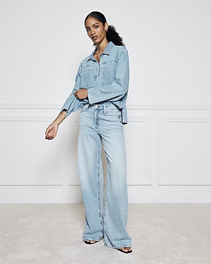 Light Blue mid rise soft wide leg jeans