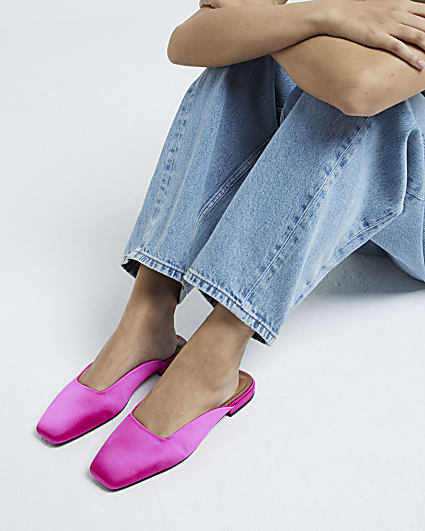 Pink Backless Flat Slip On Shoes