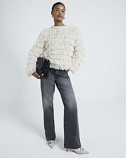 Cream Fringe Knit Jumper