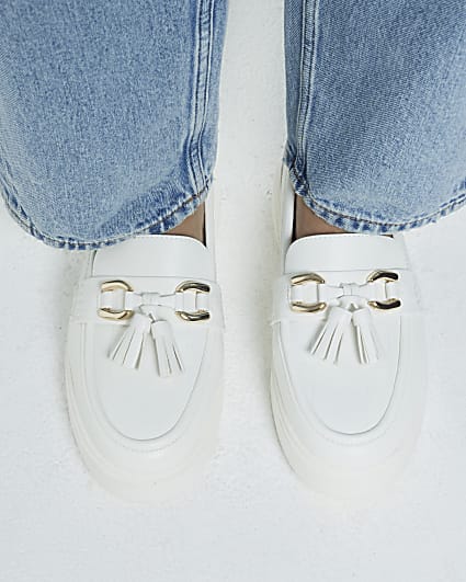 White Chain Tassel Loafers